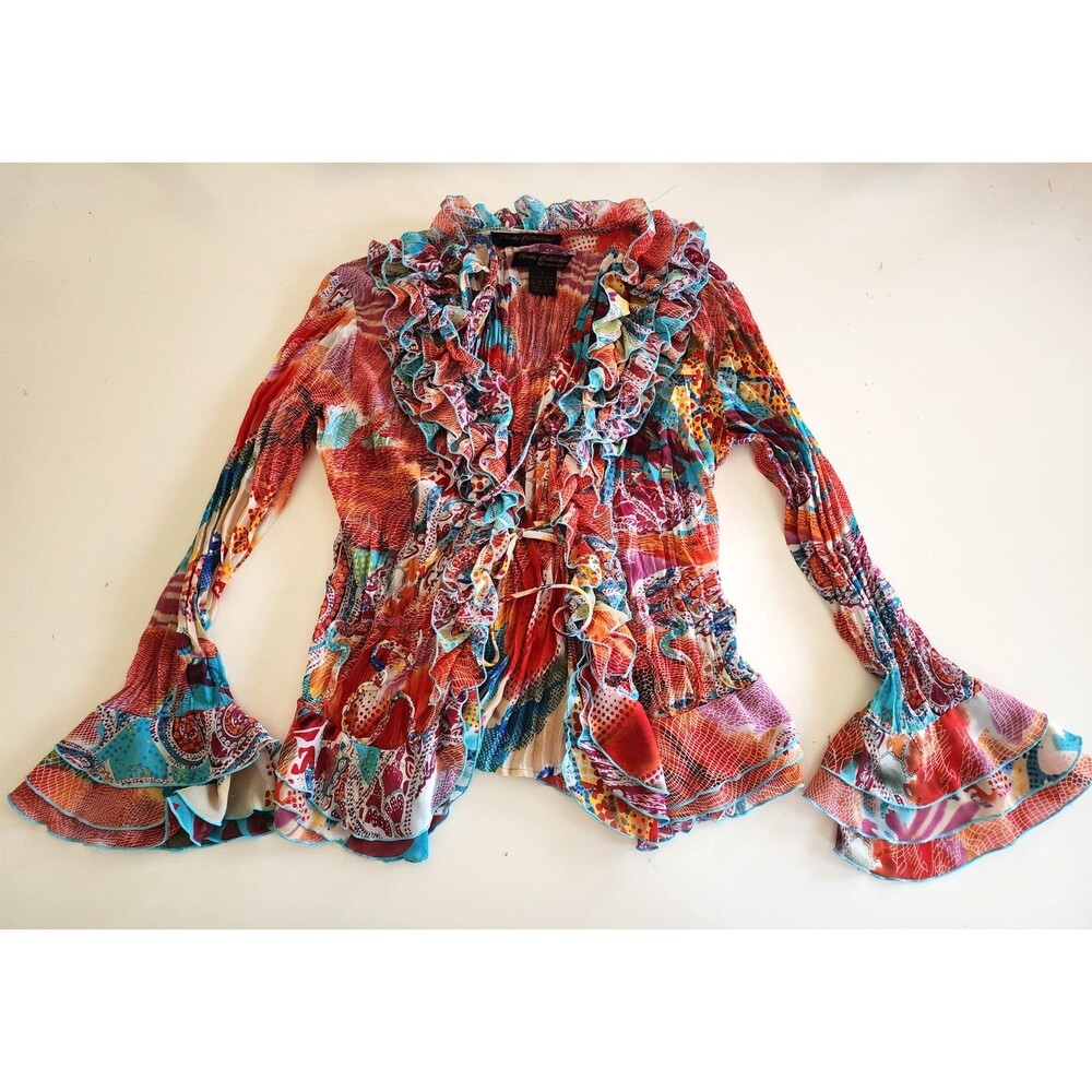 Vintage Y2K Colorful Artsy Tank & Long Bell Sleeve Pleated Tie Fairy Crinkle